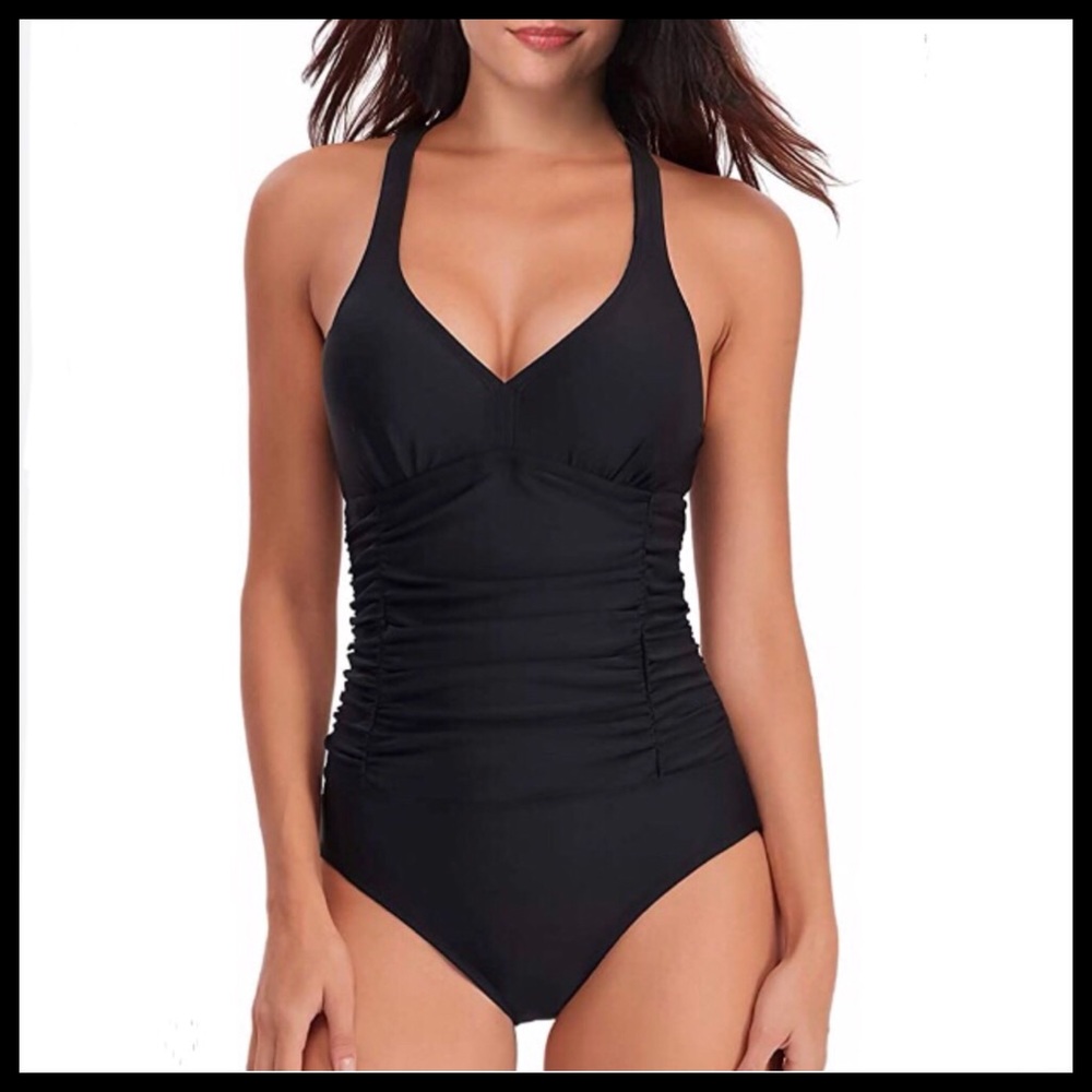 NWT Fitglam One Piece V Neck Cross Halter Swimsuit